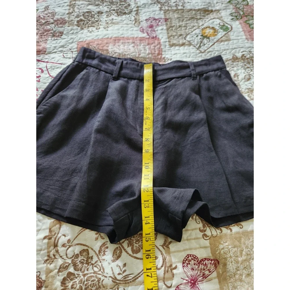 Women's Lined Blend Pleated Shorts High-Rise Pockets Black Size 8‎